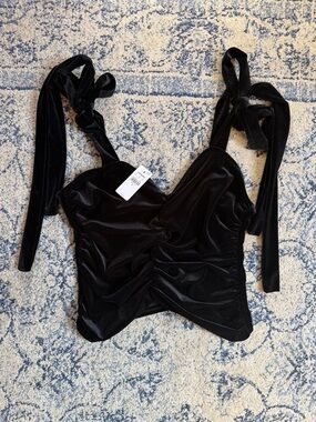 Express Velvet Tie Strap Ruched Tank Medium